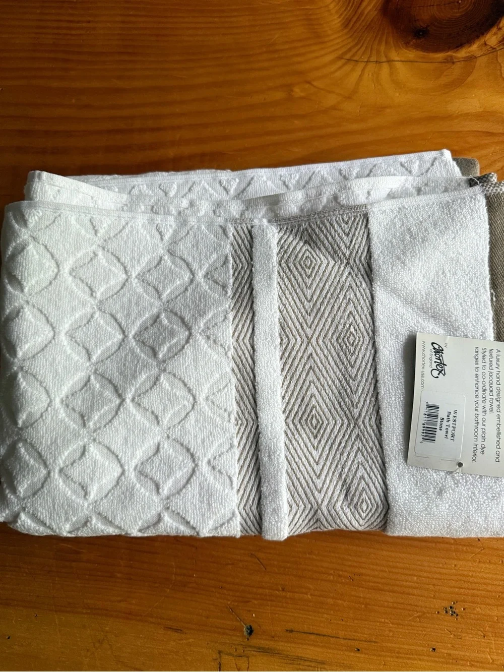 Cotton Bath Towel - White and Taupe Accent Made in Turkiye